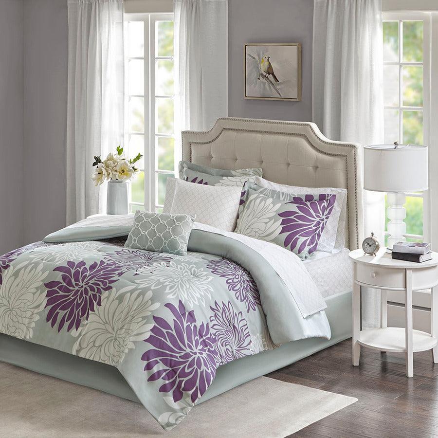 Olliix.com Comforters & Blankets - Maible Complete Comforter and Cotton Sheet Set Purple Queen