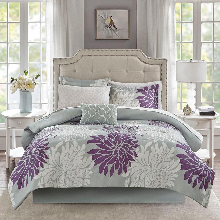 Olliix.com Comforters & Blankets - Maible Cottage Complete Comforter and Cotton Sheet Set Purple Full