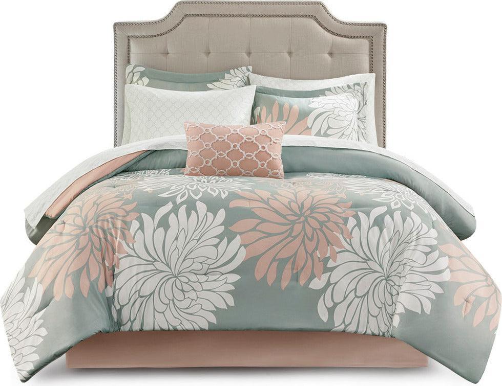 Olliix.com Comforters & Blankets - Maible King Complete Transitional Comforter and Cotton Sheet Set Blush & Gray