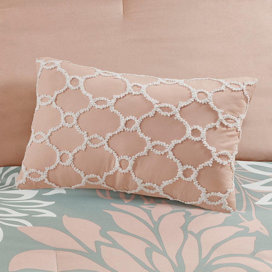 Olliix.com Comforters & Blankets - Maible King Complete Transitional Comforter and Cotton Sheet Set Blush & Gray