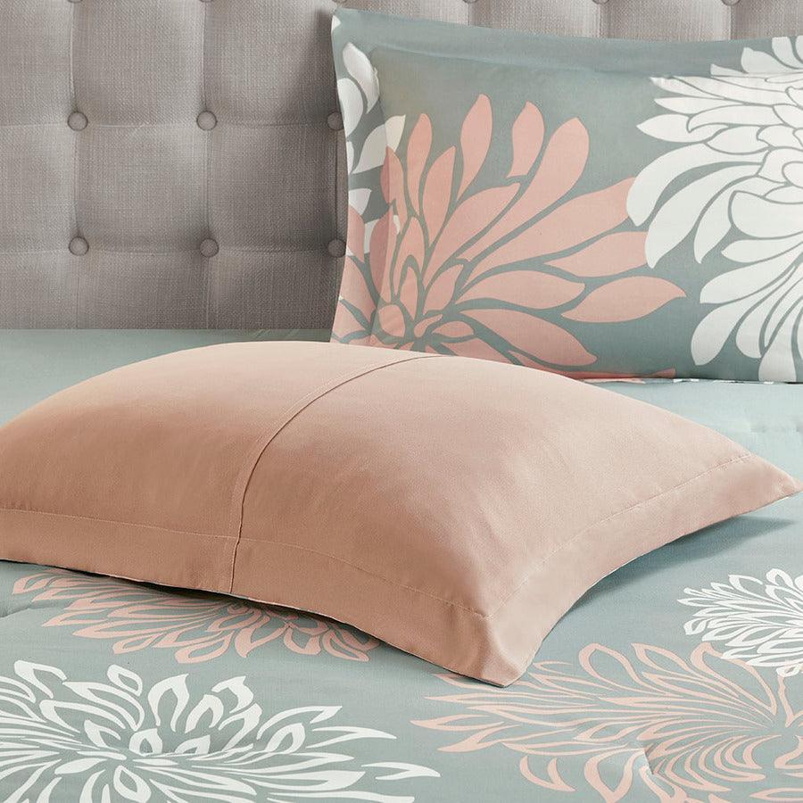 Olliix.com Comforters & Blankets - Maible King Complete Transitional Comforter and Cotton Sheet Set Blush & Gray