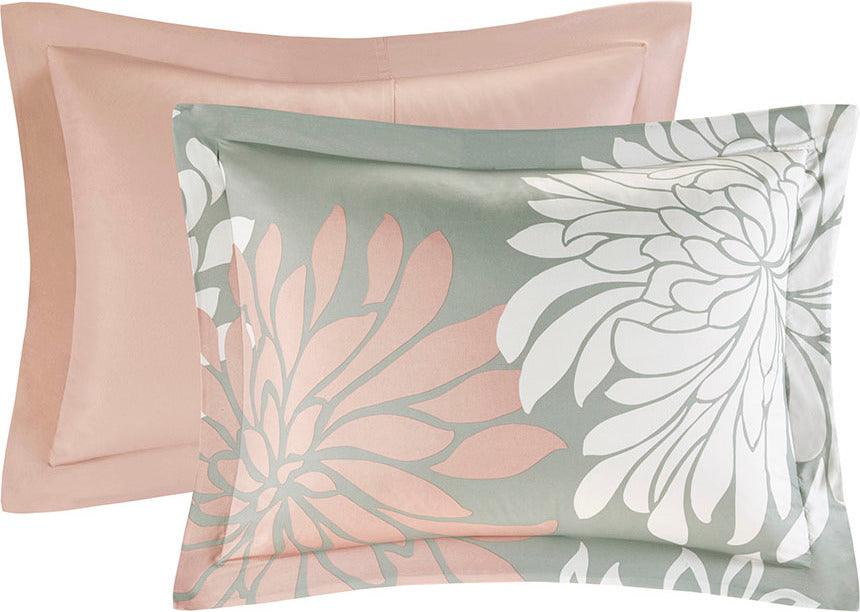 Olliix.com Comforters & Blankets - Maible King Complete Transitional Comforter and Cotton Sheet Set Blush & Gray