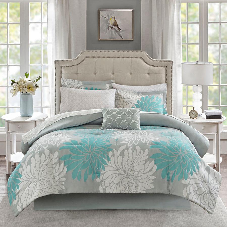 Olliix.com Comforters & Blankets - Maible Modern Complete Comforter and Cotton Sheet Set Aqua Full