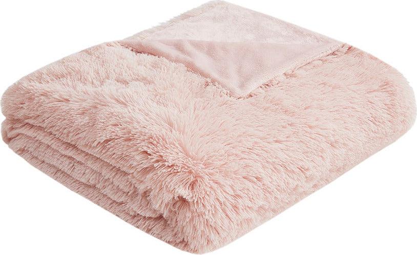 Olliix.com Duvet & Duvet Sets - Malea Casual Shaggy Fur Duvet Cover Set Full/Queen Blush