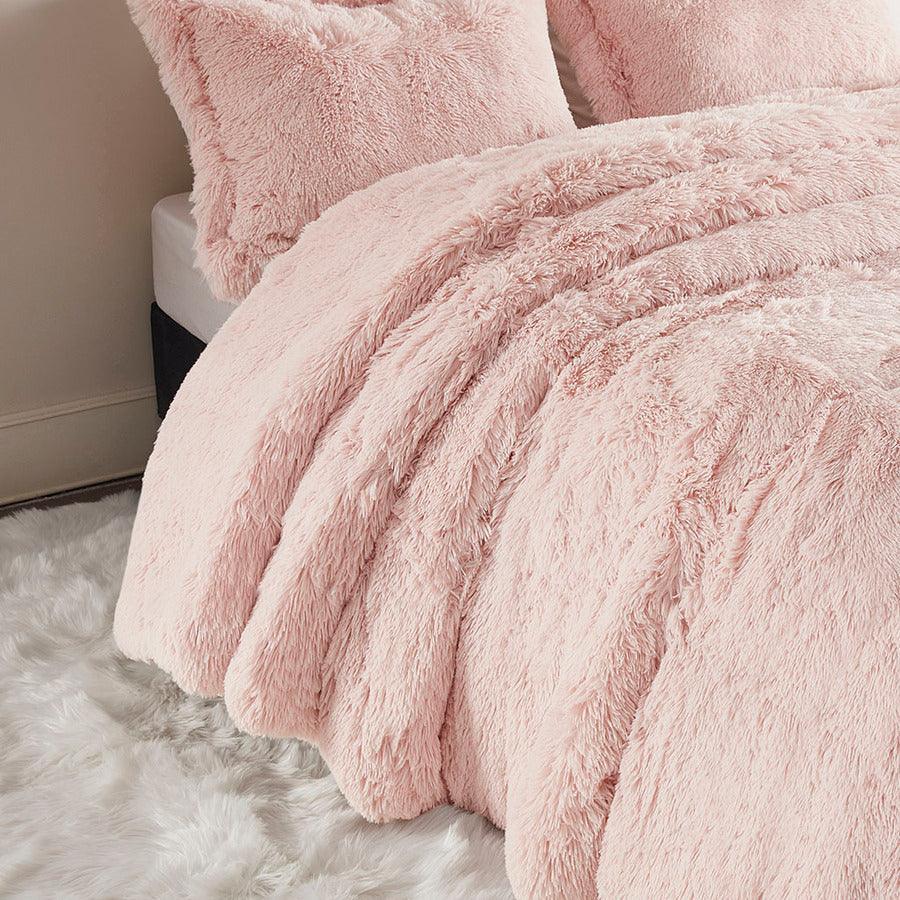 Olliix.com Duvet & Duvet Sets - Malea Casual Shaggy Fur Duvet Cover Set Full/Queen Blush