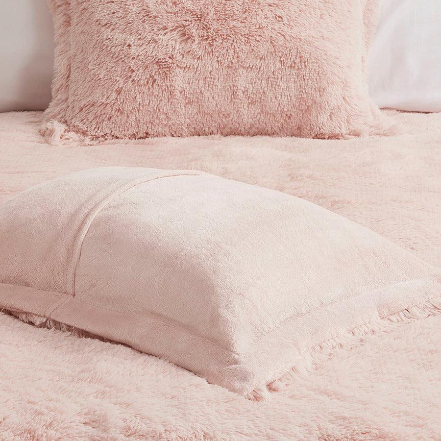 Olliix.com Duvet & Duvet Sets - Malea Casual Shaggy Fur Duvet Cover Set Full/Queen Blush