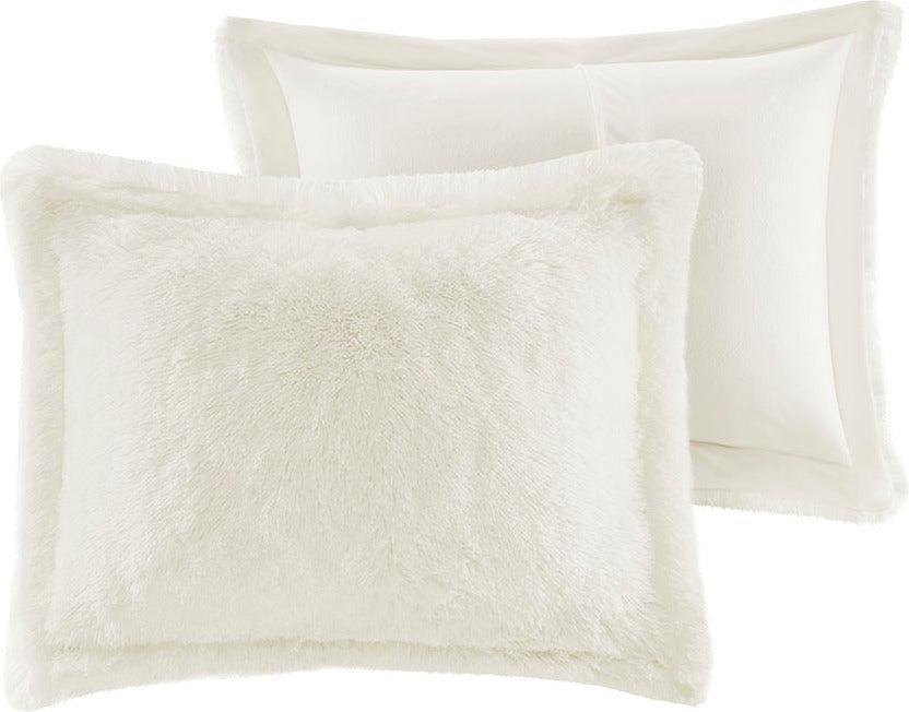 Olliix.com Duvet & Duvet Sets - Malea Casual Shaggy Fur Duvet Cover Set King Ivory