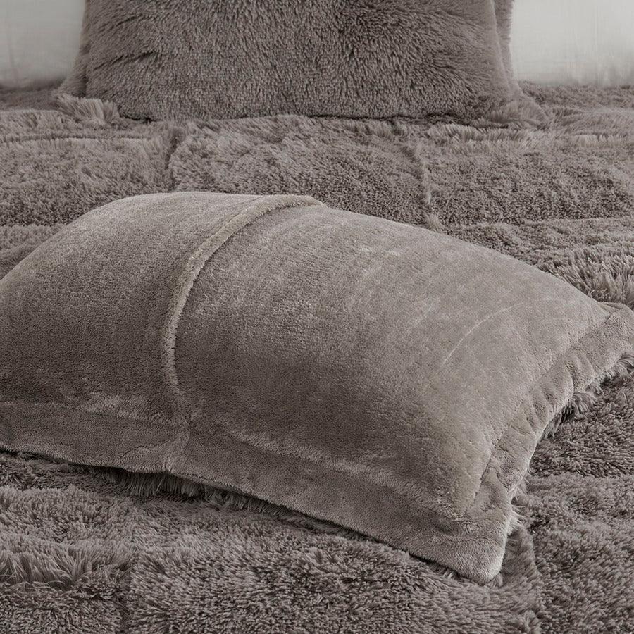 Olliix.com Comforters & Blankets - Malea Shabby Chic Shaggy Faux Fur Comforter Mini Set Gray Twin/Twin XL