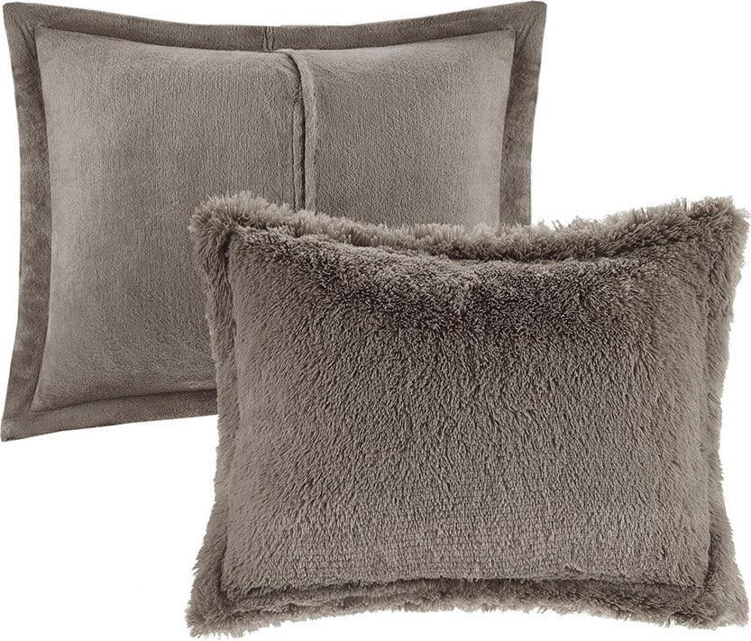 Olliix.com Comforters & Blankets - Malea Shabby Chic Shaggy Faux Fur Comforter Mini Set Gray Twin/Twin XL