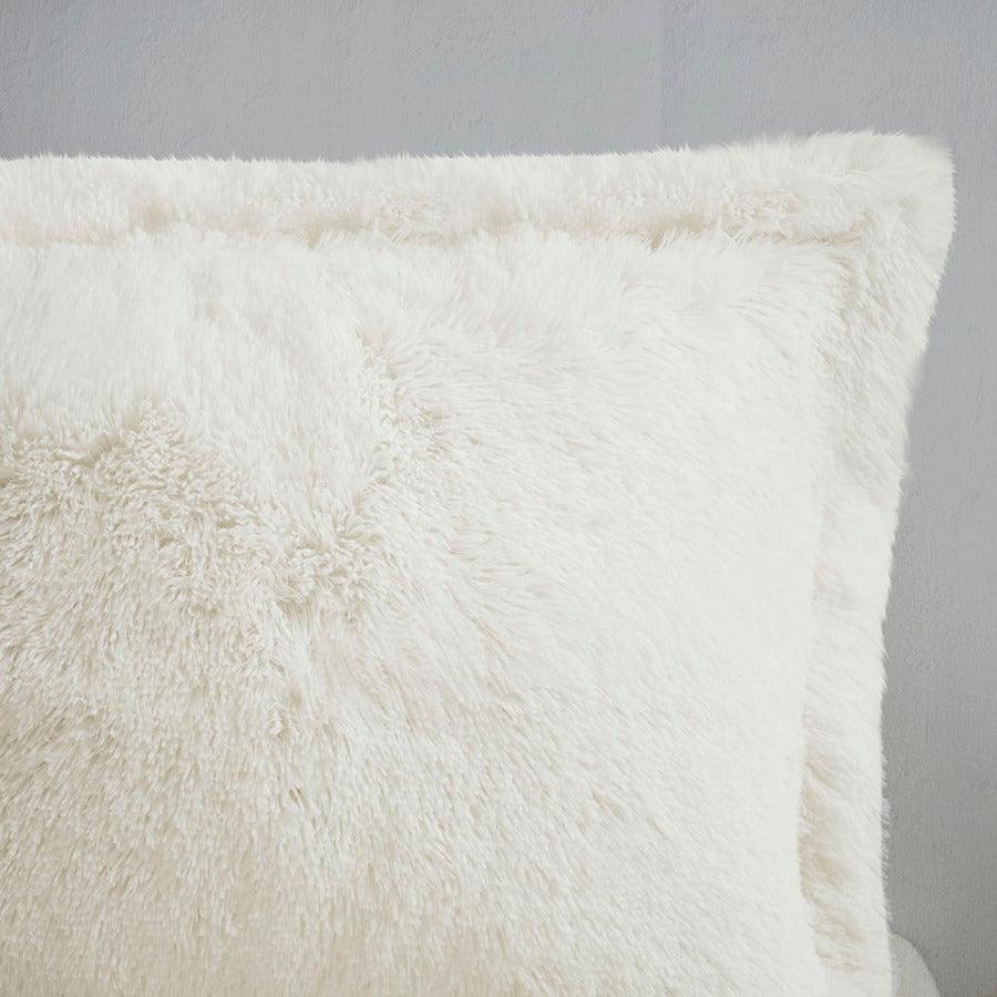 Olliix.com Comforters & Blankets - Malea Shaggy Faux Fur Comforter Mini Set Ivory Twin/Twin XL