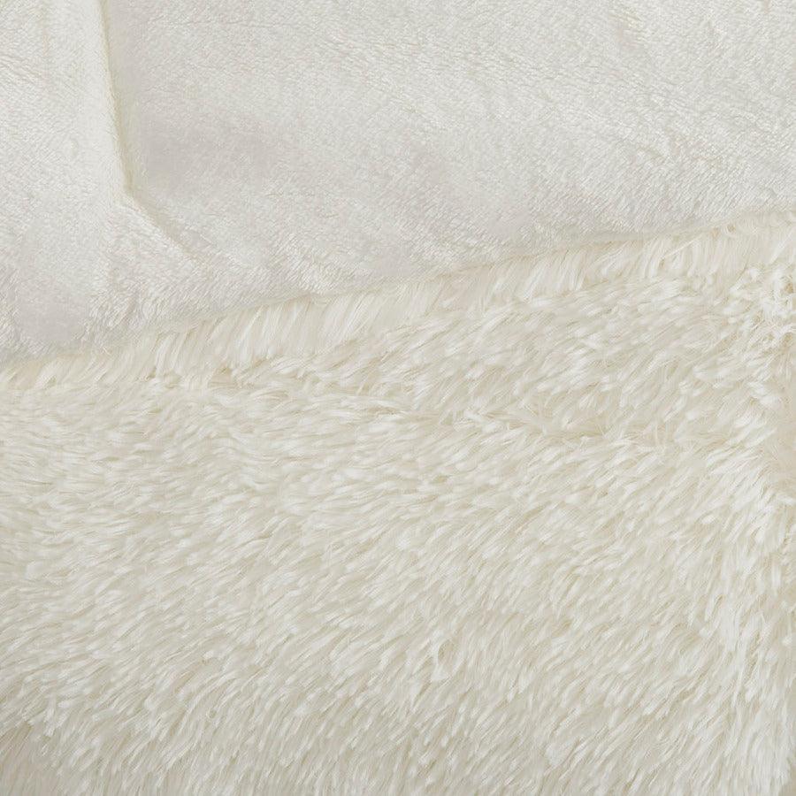 Olliix.com Comforters & Blankets - Malea Shaggy Faux Fur Comforter Mini Set Ivory Twin/Twin XL