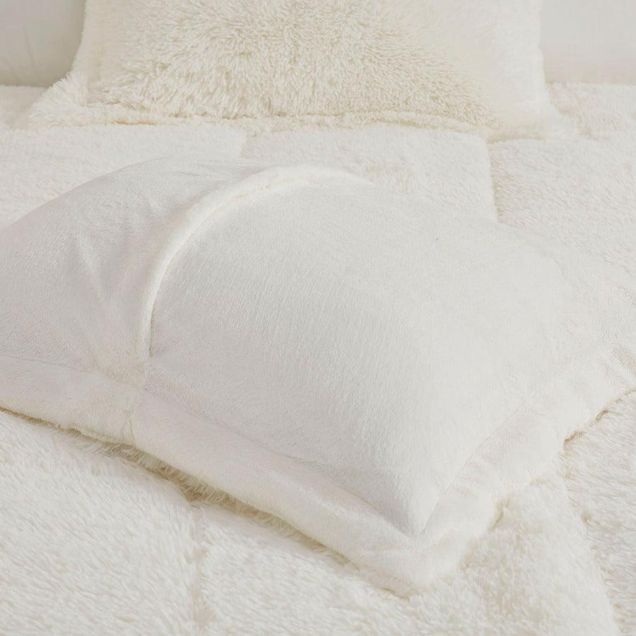 Olliix.com Comforters & Blankets - Malea Shaggy Faux Fur Comforter Mini Set Ivory Twin/Twin XL