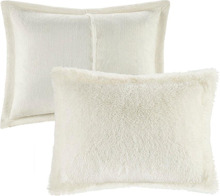 Olliix.com Comforters & Blankets - Malea Shaggy Faux Fur Comforter Mini Set Ivory Twin/Twin XL