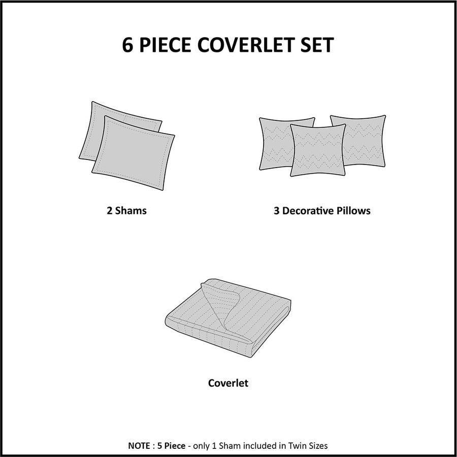 Olliix.com Comforters & Blankets - Malone King/California King 6 Piece Reversible Coverlet Set Blue