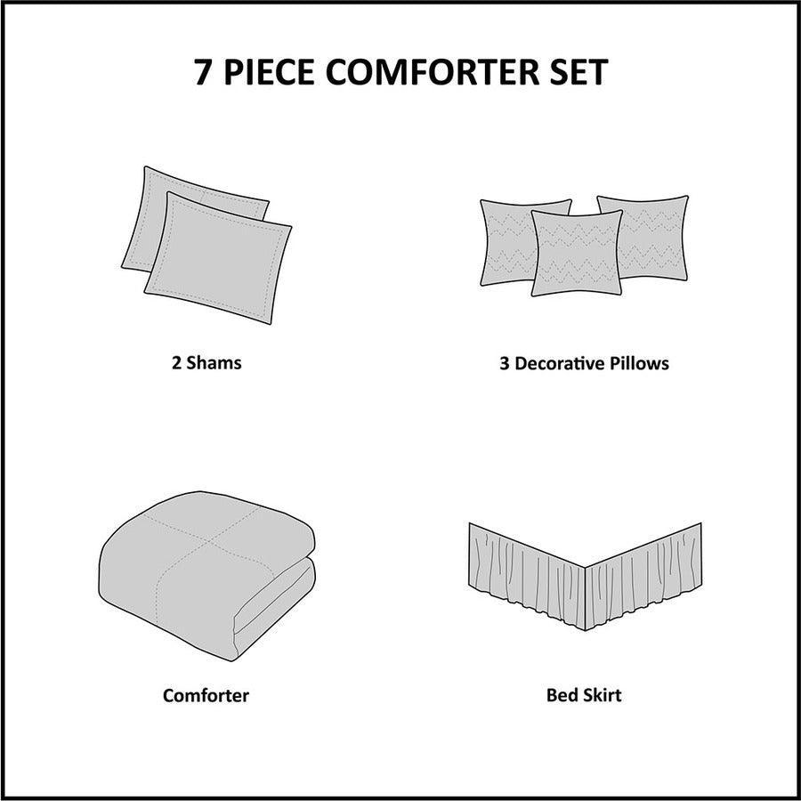 Olliix.com Comforters & Blankets - Malone Transitional 7 Piece Comforter Set Blue Cal King