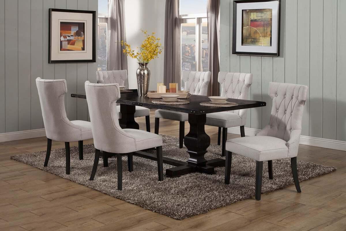 Alpine Furniture Dining Chairs - Manchester Upholstered Side Chairs Light Gray & Black ( Set of 2 )