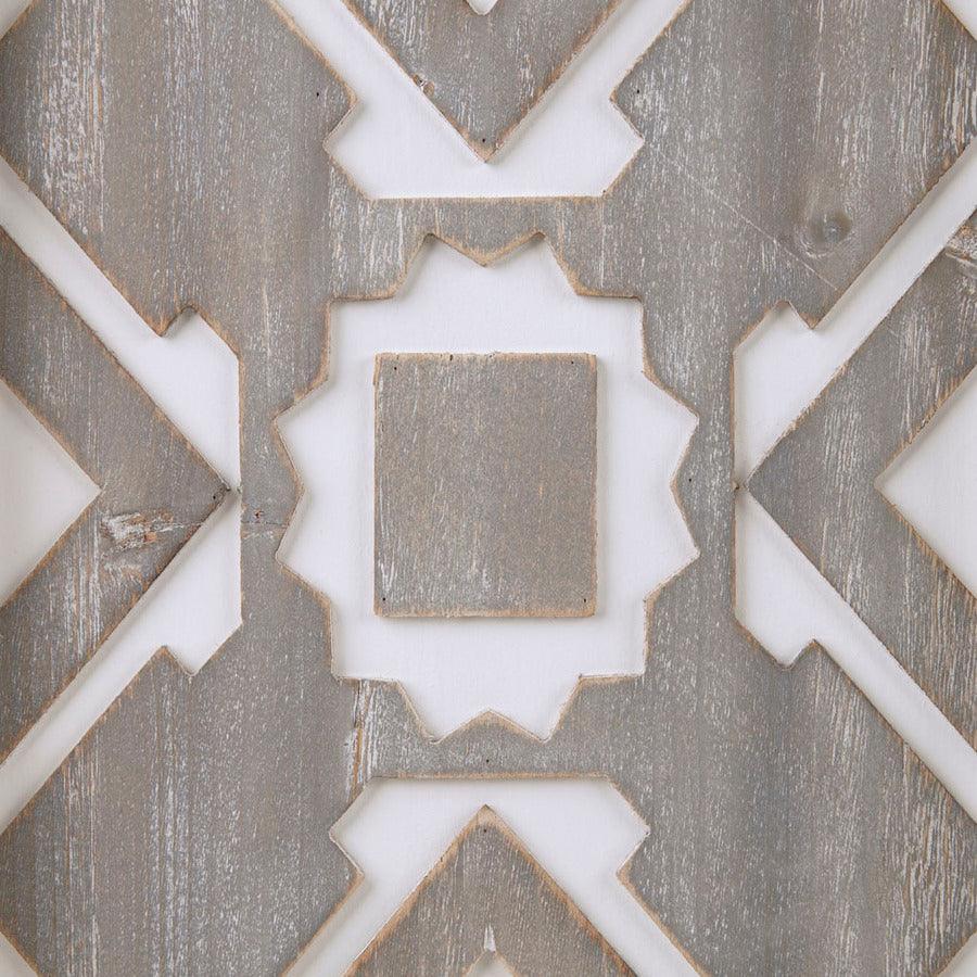 Olliix.com Wall Art - Mandal Panel Printed Wood Wall Decor 3 Piece Set Grey