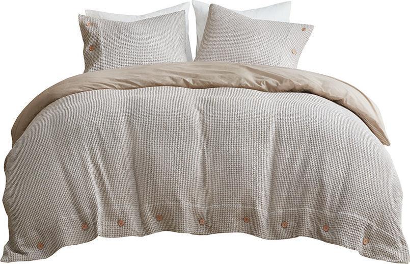 Olliix.com Comforters & Blankets - Mara 4 Pc Cotton And Rayon From Bamboo Blend Waffle Weave Comforter Cover Set Taupe King