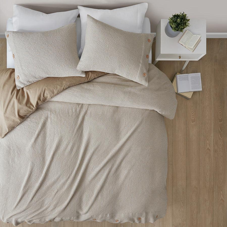 Olliix.com Comforters & Blankets - Mara 4 Pc Cotton And Rayon From Bamboo Blend Waffle Weave Comforter Cover Set Taupe King