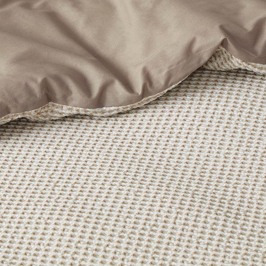 Olliix.com Comforters & Blankets - Mara 4 Pc Cotton And Rayon From Bamboo Blend Waffle Weave Comforter Cover Set Taupe King