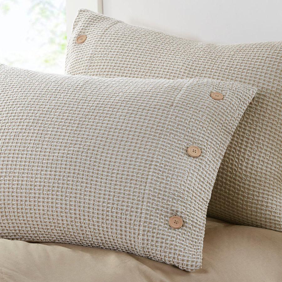 Olliix.com Comforters & Blankets - Mara 4 Pc Cotton And Rayon From Bamboo Blend Waffle Weave Comforter Cover Set Taupe King