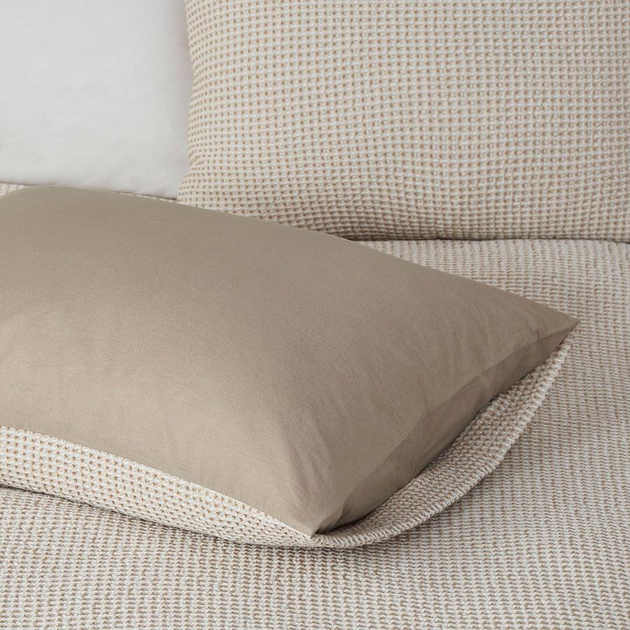 Olliix.com Comforters & Blankets - Mara 4 Pc Cotton And Rayon From Bamboo Blend Waffle Weave Comforter Cover Set Taupe King