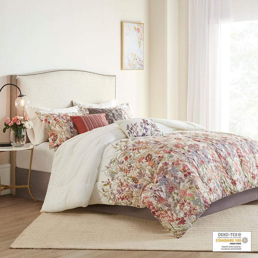 Olliix.com Comforters & Blankets - Mariana Queen 7 Piece Cotton Printed Comforter Set Multicolor