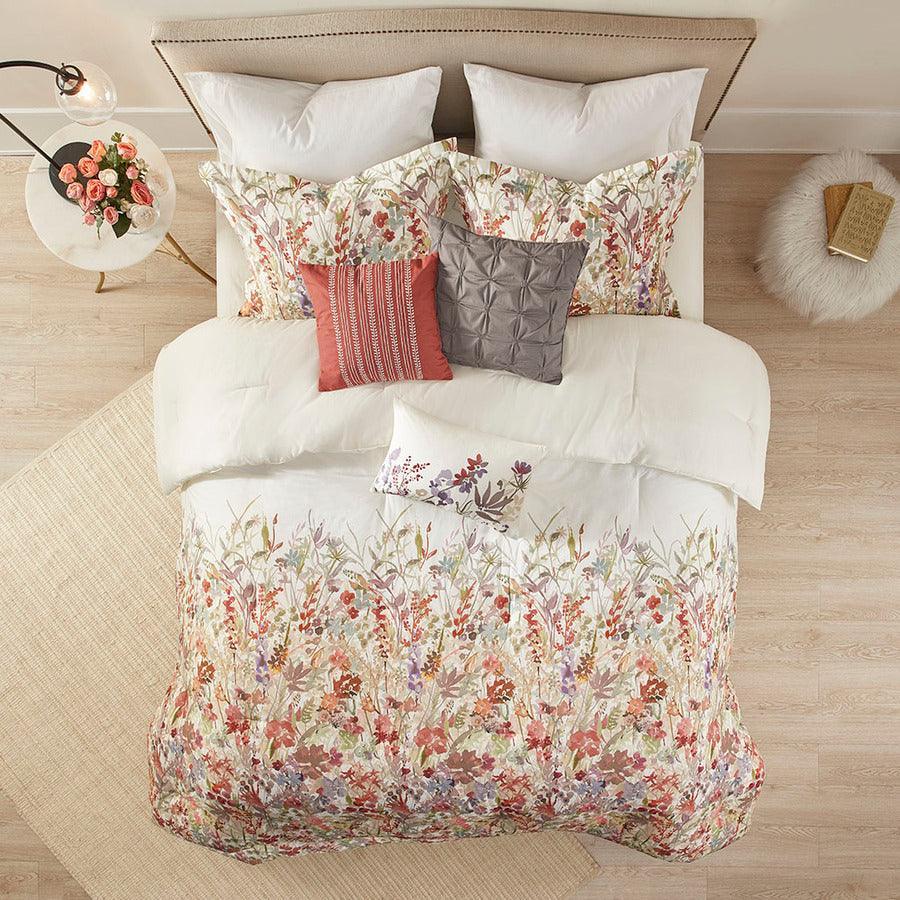 Olliix.com Comforters & Blankets - Mariana Queen 7 Piece Cotton Printed Comforter Set Multicolor