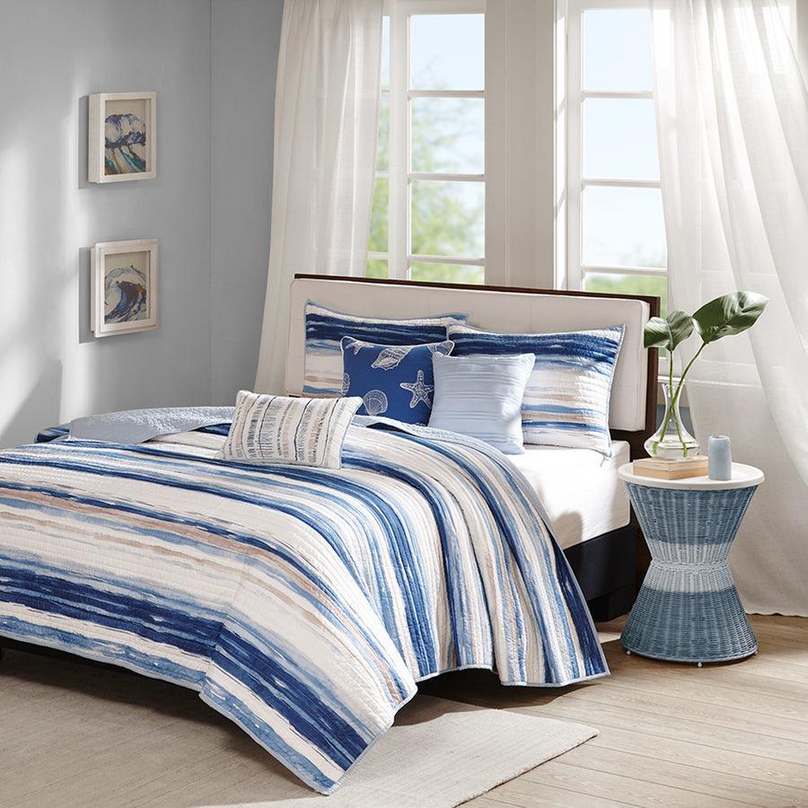 Olliix.com Comforters & Blankets - Marina King/California King 6 Piece Quilted Coverlet Set Blue