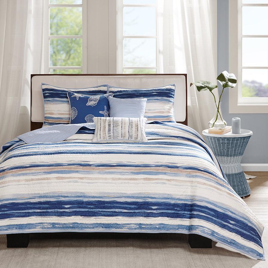 Olliix.com Comforters & Blankets - Marina King/California King 6 Piece Quilted Coverlet Set Blue
