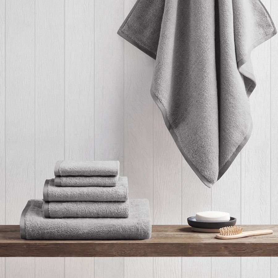 Olliix.com Bath Towels - Marle 100% Cotton Dobby Yarn Dyed 6 Piece Towel Set Grey