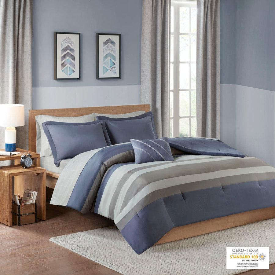 Olliix.com Comforters & Blankets - Marsden Complete Bed Set Including Sheets Blue & Gray Full