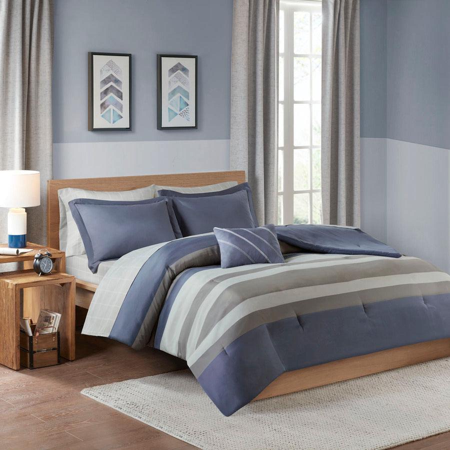 Olliix.com Comforters & Blankets - Marsden Complete Bed Set Including Sheets Blue & Gray Full