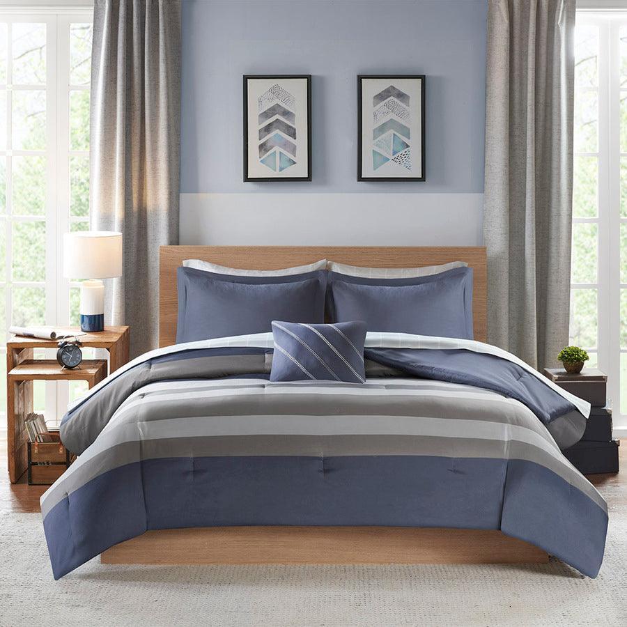 Olliix.com Comforters & Blankets - Marsden Complete Bed Set Including Sheets Blue & Gray Full