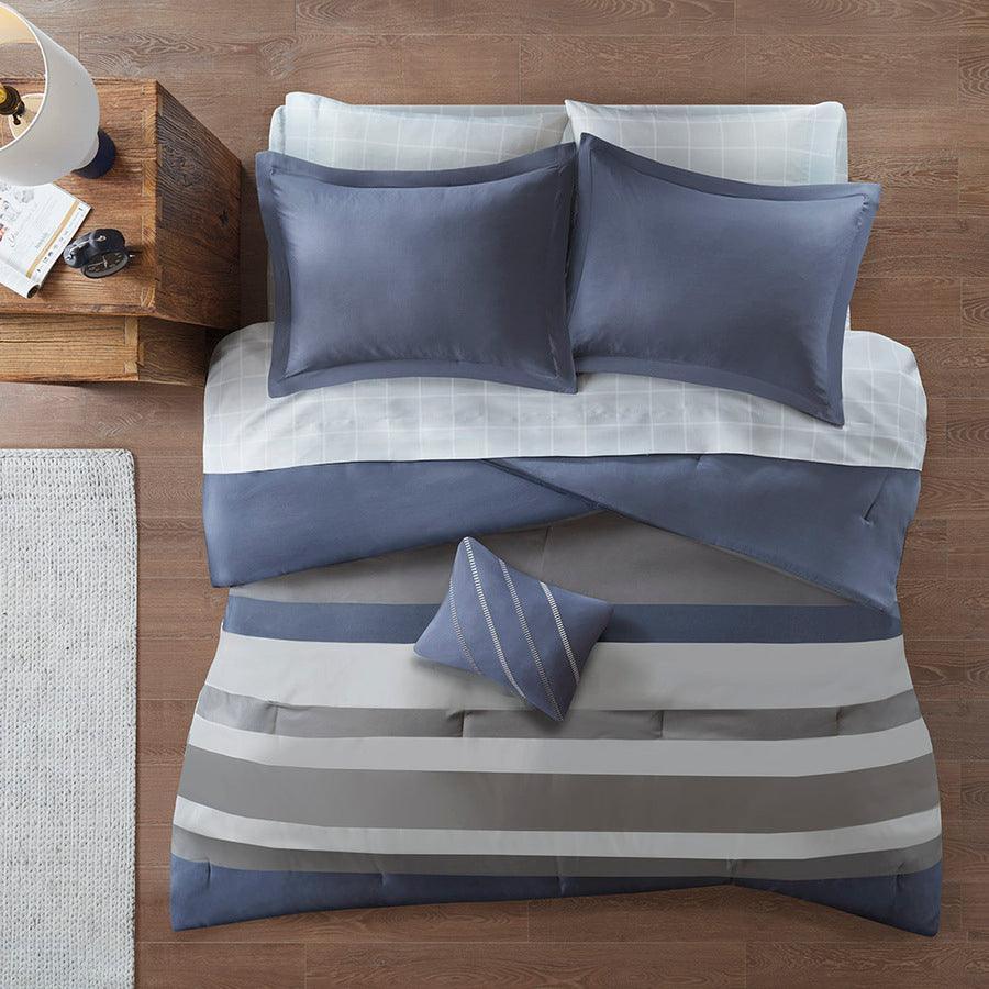 Olliix.com Comforters & Blankets - Marsden Complete Bed Set Including Sheets Blue & Gray Full