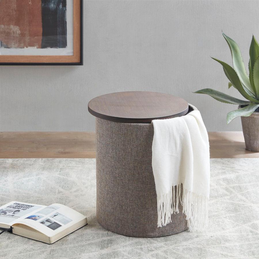 Olliix.com Ottomans & Stools - Marta Storage Round Ottoman Walnut