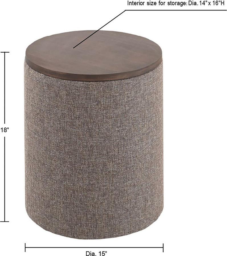 Olliix.com Ottomans & Stools - Marta Storage Round Ottoman Walnut