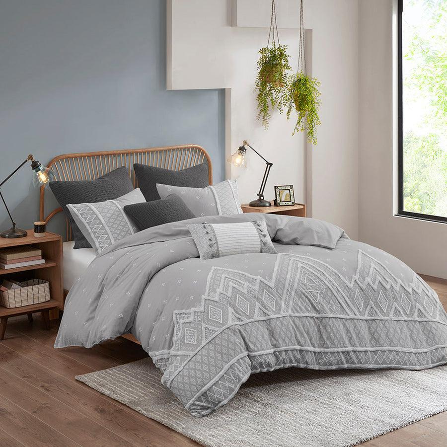 Olliix.com Comforters & Blankets - Marta Transitional 3 Piece Flax and Cotton Blended Comforter Set Gray Full/Queen
