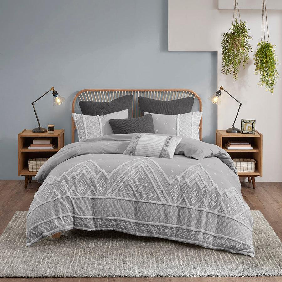 Olliix.com Comforters & Blankets - Marta Transitional 3 Piece Flax and Cotton Blended Comforter Set Gray Full/Queen