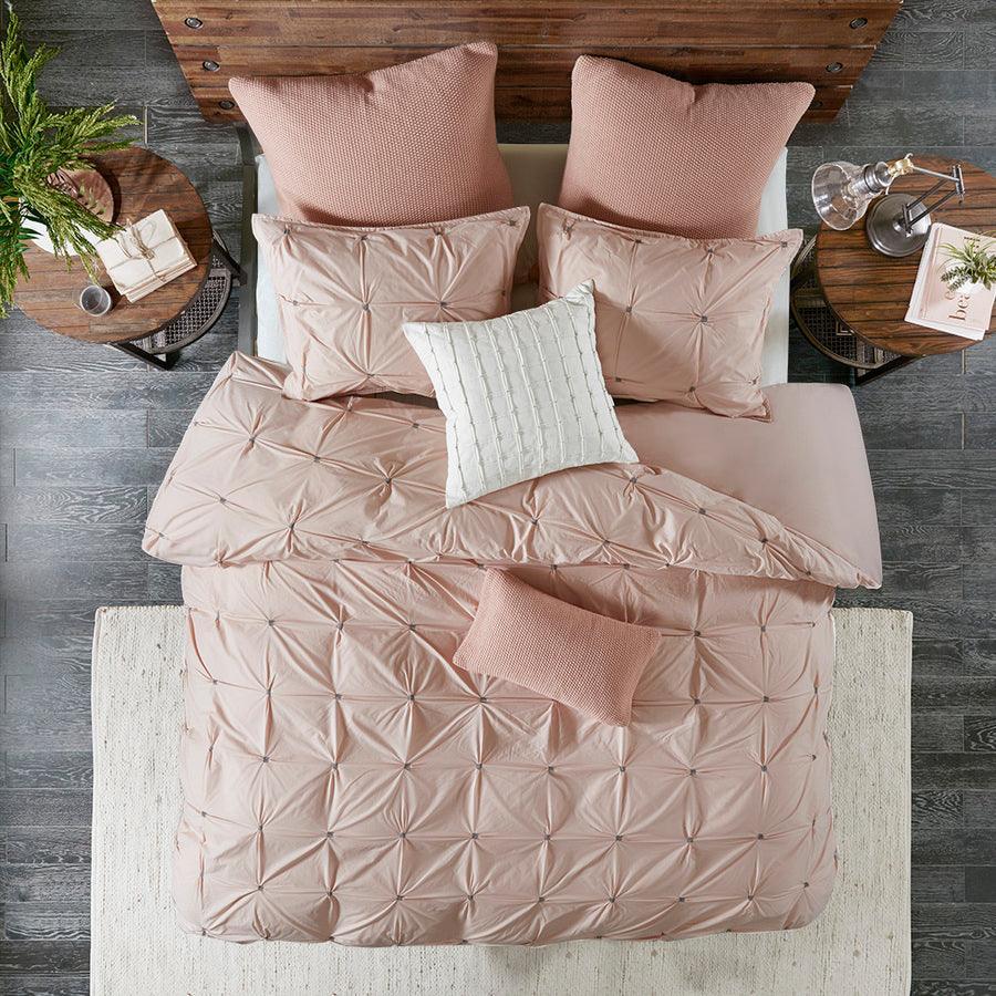 Olliix.com Comforters & Blankets - Masie Full/Queen 3 Piece Elastic Embroidered Cotton Comforter Set Blush