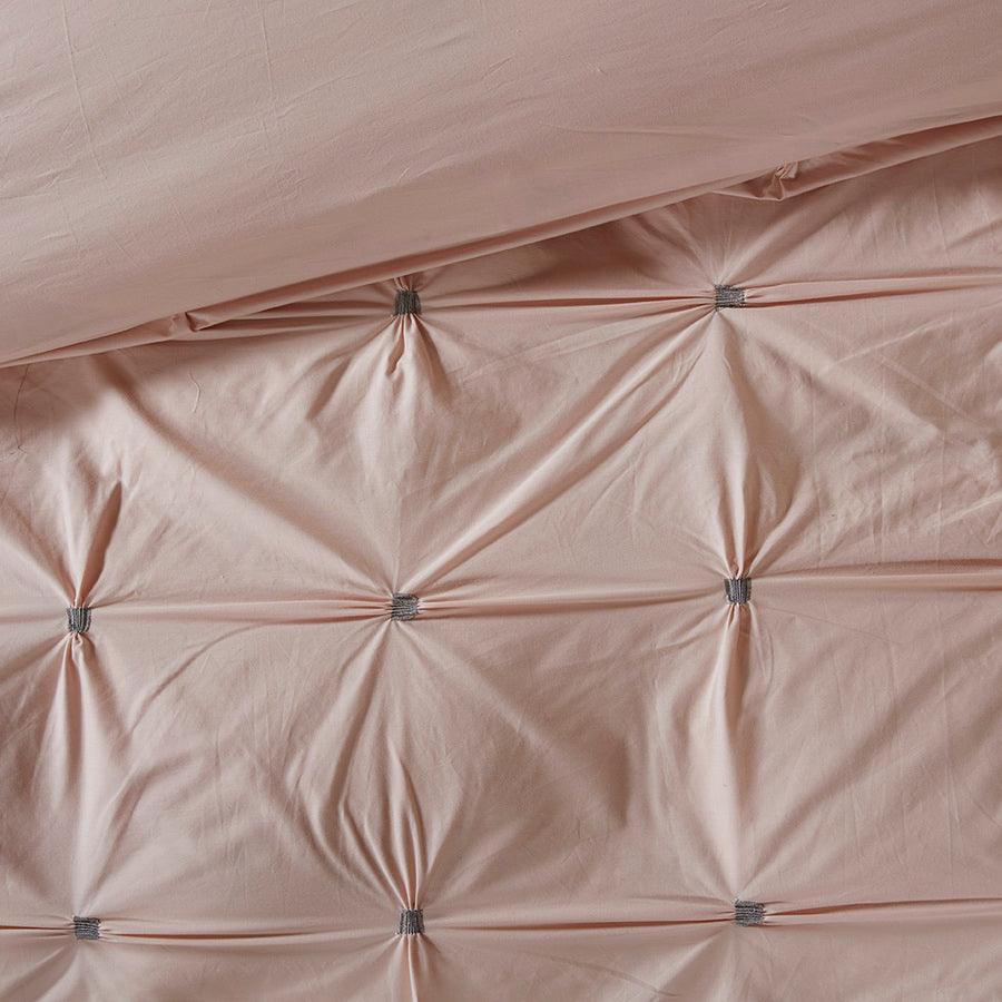 Olliix.com Comforters & Blankets - Masie Full/Queen 3 Piece Elastic Embroidered Cotton Comforter Set Blush