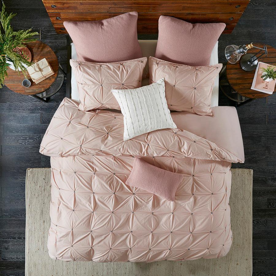 Olliix.com Duvet & Duvet Sets - Masie Full/Queen 3 Piece Elastic Embroidered Cotton Duvet Cover Set Blush