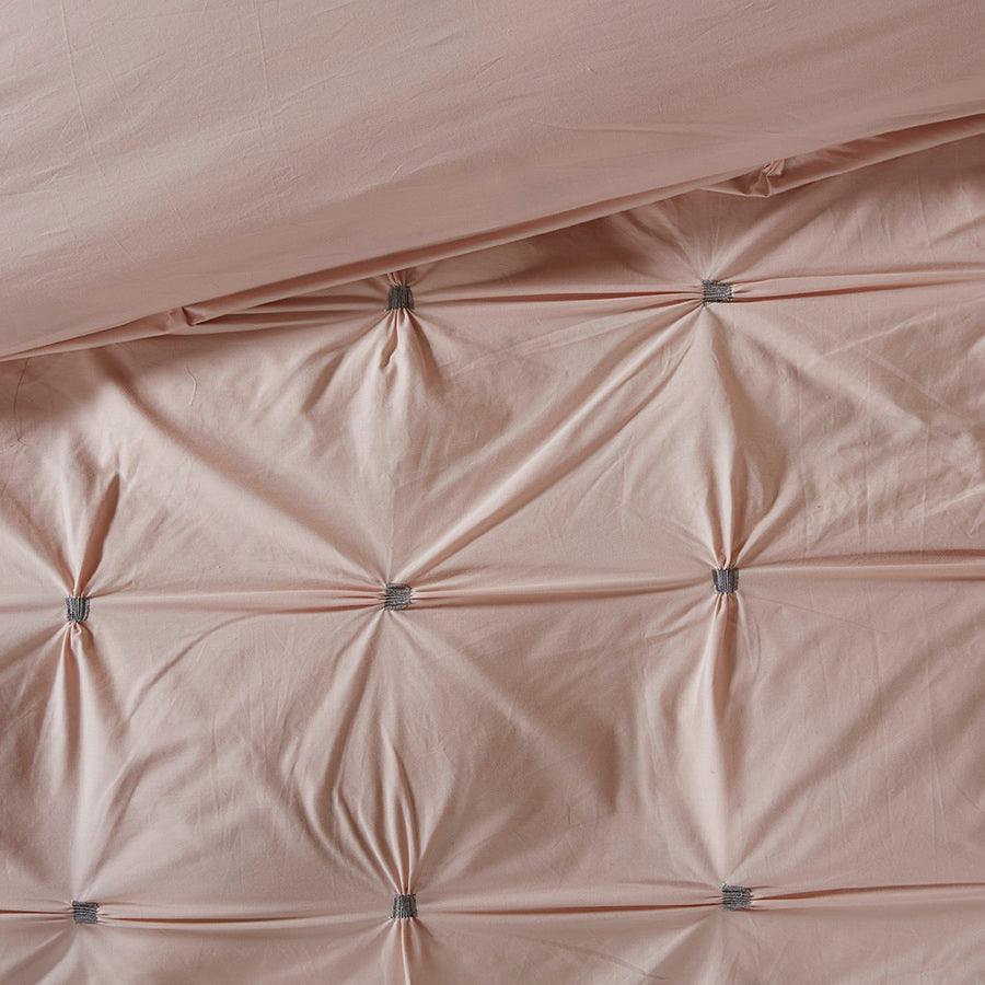 Olliix.com Duvet & Duvet Sets - Masie Full/Queen 3 Piece Elastic Embroidered Cotton Duvet Cover Set Blush