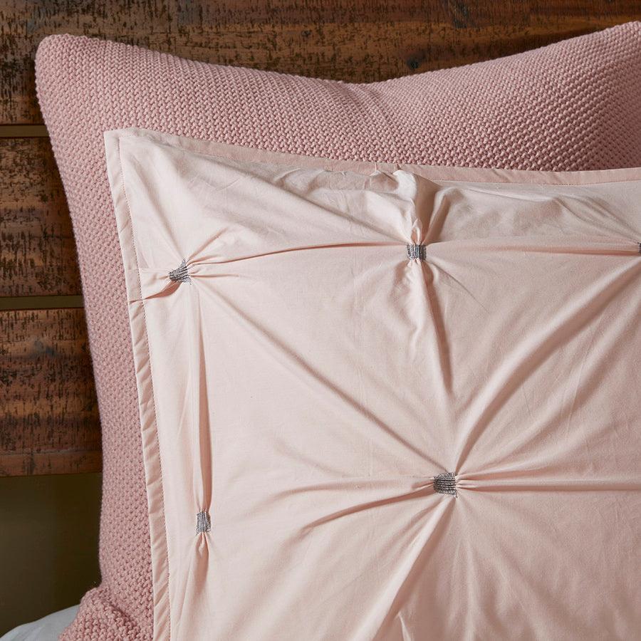 Olliix.com Duvet & Duvet Sets - Masie Full/Queen 3 Piece Elastic Embroidered Cotton Duvet Cover Set Blush