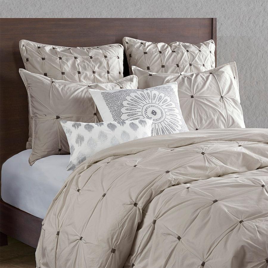 Olliix.com Duvet & Duvet Sets - Masie Full/Queen 3 Piece Elastic Embroidered Cotton Duvet Cover Set Gray