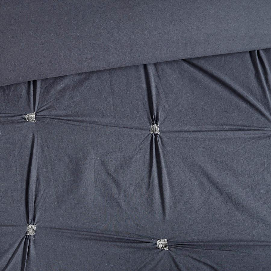 Olliix.com Duvet & Duvet Sets - Masie Full/Queen 3 Piece Elastic Embroidered Cotton Duvet Cover Set Navy
