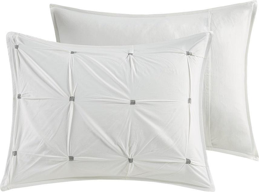 Olliix.com Duvet & Duvet Sets - Masie Full/Queen 3 Piece Elastic Embroidered Cotton Duvet Cover Set White