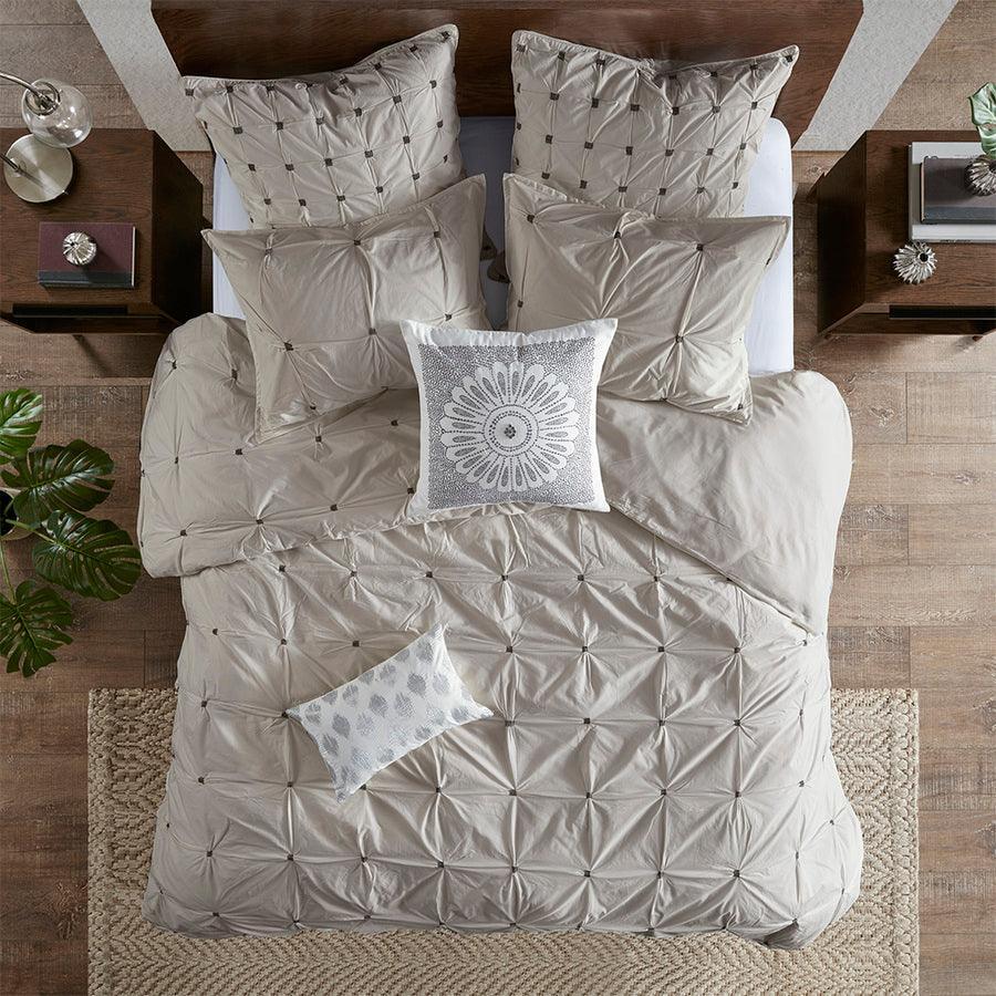 Olliix.com Comforters & Blankets - Masie Global Inspired 3 Piece Elastic Embroidered Cotton Comforter Set Gray King/Cal King