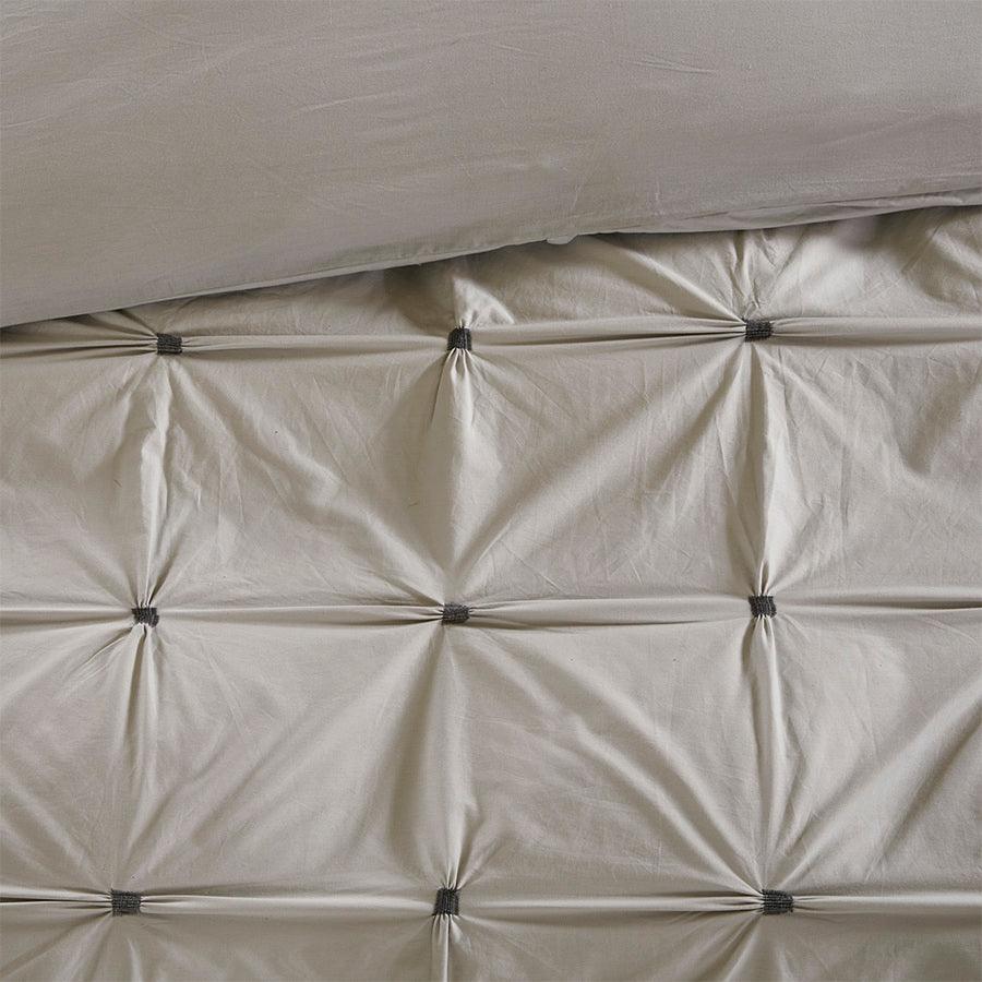 Olliix.com Comforters & Blankets - Masie Traditional 3 Piece Elastic Embroidered Cotton Comforter Set Gray Full/Queen