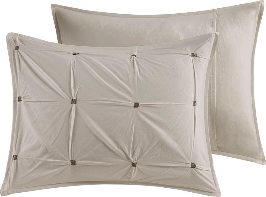 Olliix.com Comforters & Blankets - Masie Traditional 3 Piece Elastic Embroidered Cotton Comforter Set Gray Full/Queen